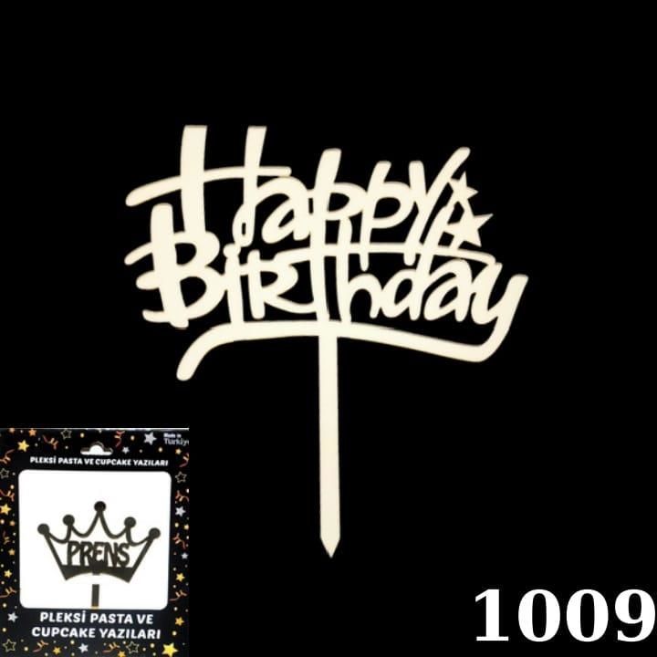 PASTA YAZISI PLEKSİ HAPPY BIRTHDAY KARAGRAFİ ALTIN