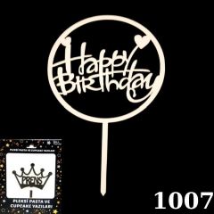 PASTA YAZISI PLEKSİ HAPPY BIRTHDAY YUVARLAK ALTIN