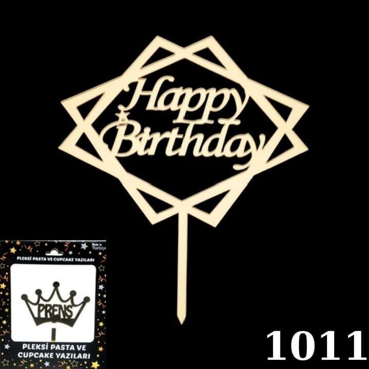 PASTA YAZISI PLEKSİ HAPPY BIRTHDAY ÇERÇEVELİ ALTIN