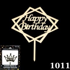 PASTA YAZISI PLEKSİ HAPPY BIRTHDAY ÇERÇEVELİ ALTIN