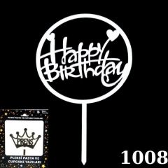 PASTA YAZISI PLEKSİ HAPPY BIRTHDAY YUVARLAK GÜMÜŞ