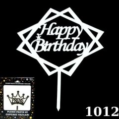 PASTA YAZISI PLEKSİ HAPPY BIRTHDAY ÇERÇEVELİ GÜMÜŞ